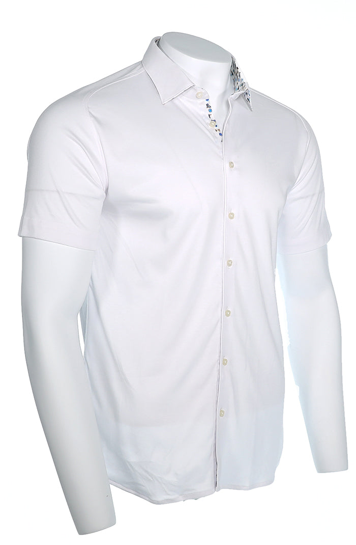 Desoto Men’s Short Sleeve White Cotton Jersey Shirt with Raglan Sleeves Angled View