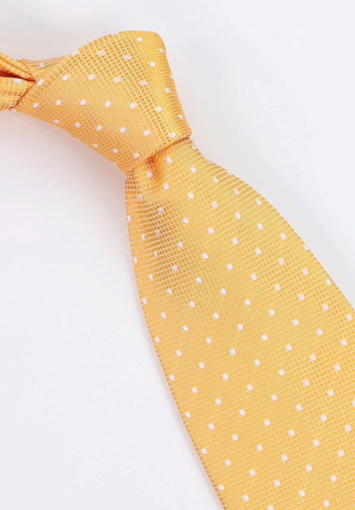 Italo Ferretti Handmade Silk Tie in Yellow with White Dots and Subtle Grid Detailing, Luxury Italian Accessory