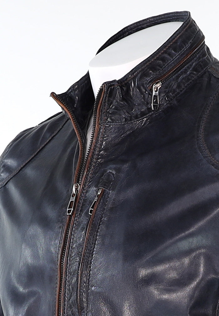 Milestone Edward Leather Navy Jacket