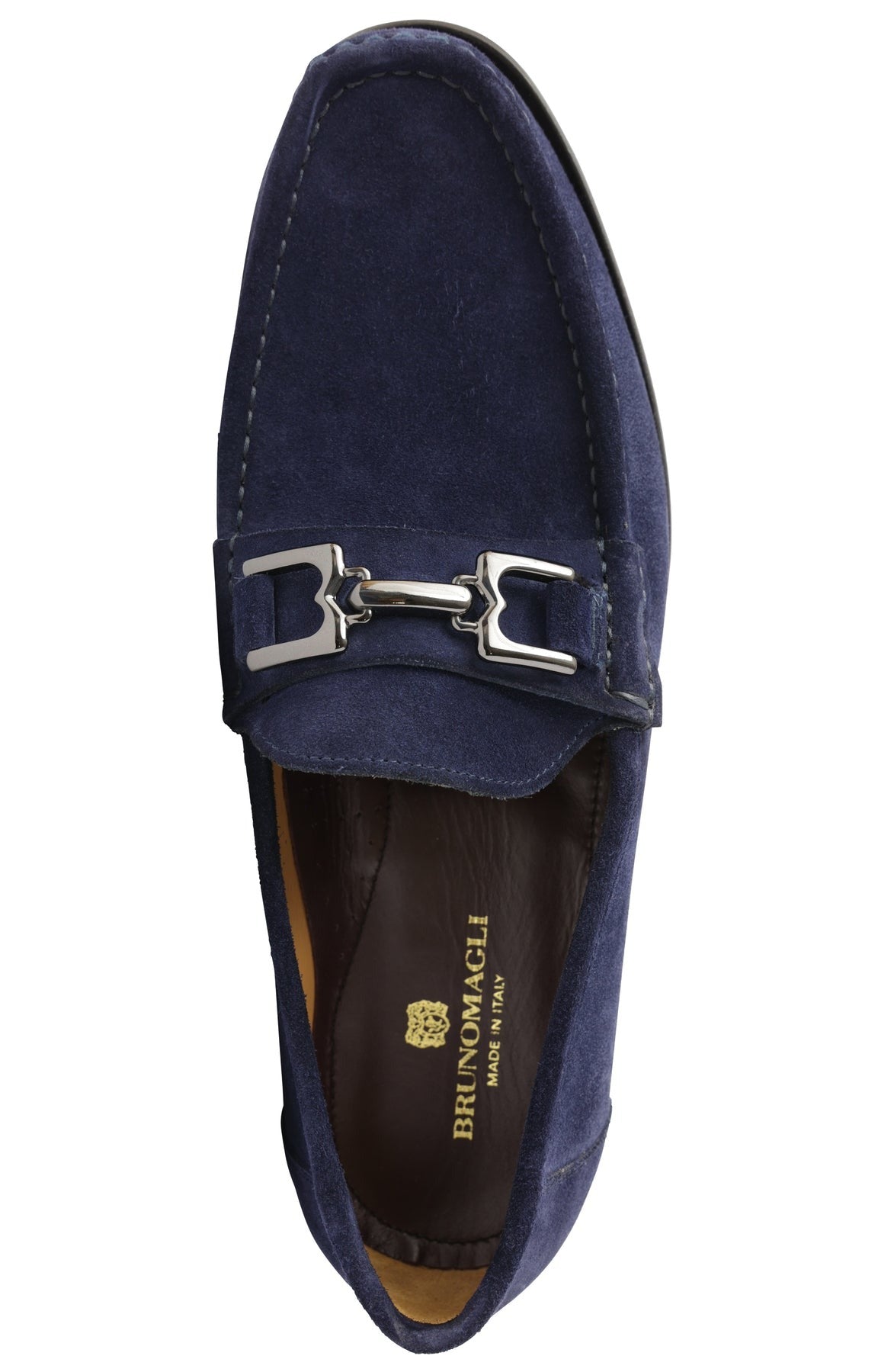 Bruno Magli Trieste Classic Moccasins in Navy with Hardware Bit and Leather Lining Top View