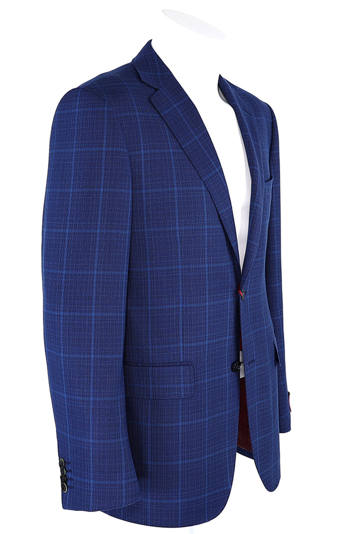 Byron Navy Tonal Check - Men's Sport Coat - Mondo Uomo - 6592 - Side View
