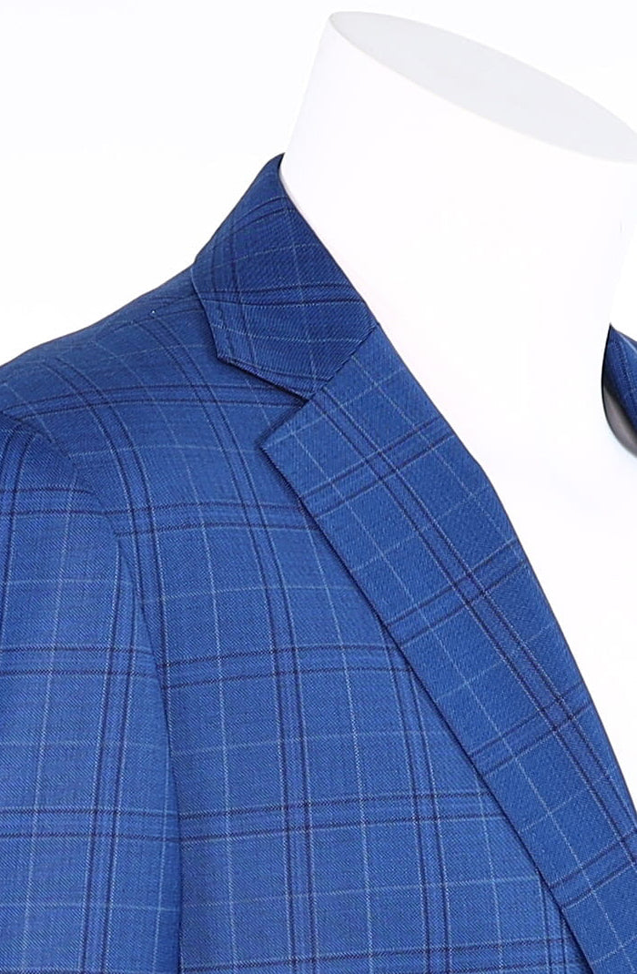Byron Bright Blue Check - Men's Sports Coat - Mondo Uomo - Shoulder Closeup View