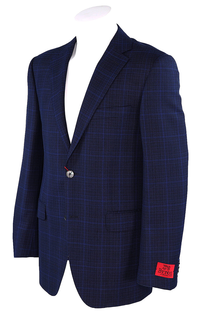 Byron Navy Windowpane - Men's Sport Coat - Mondo Uomo - Full Side View - 6594