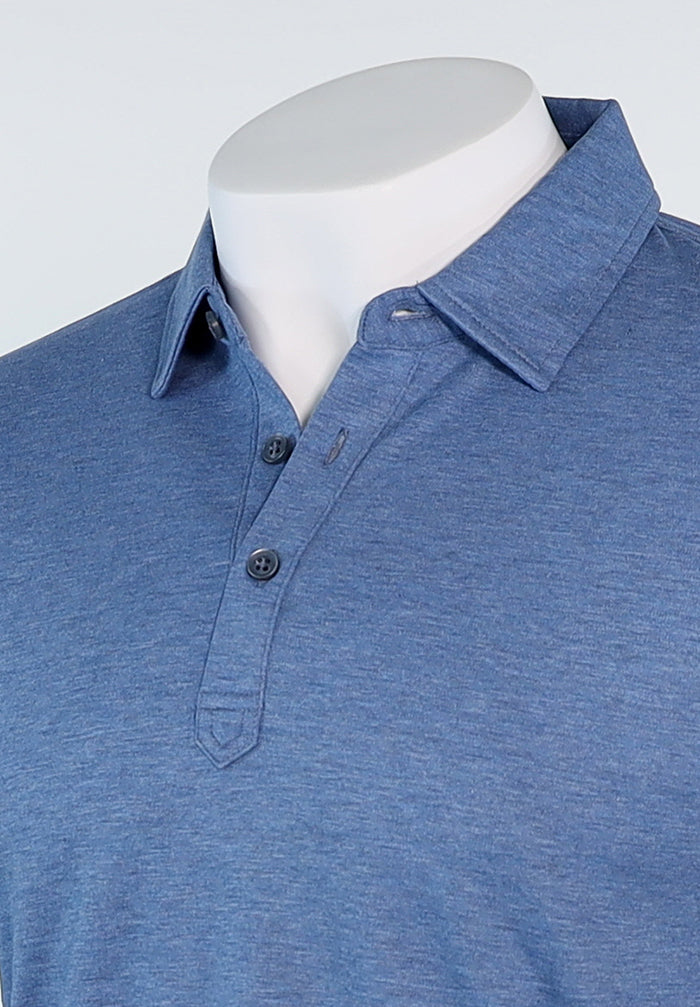 Raffi Men’s Denim Blue Pima Cotton Aqua Polo Shirt with Button Placket Close Up