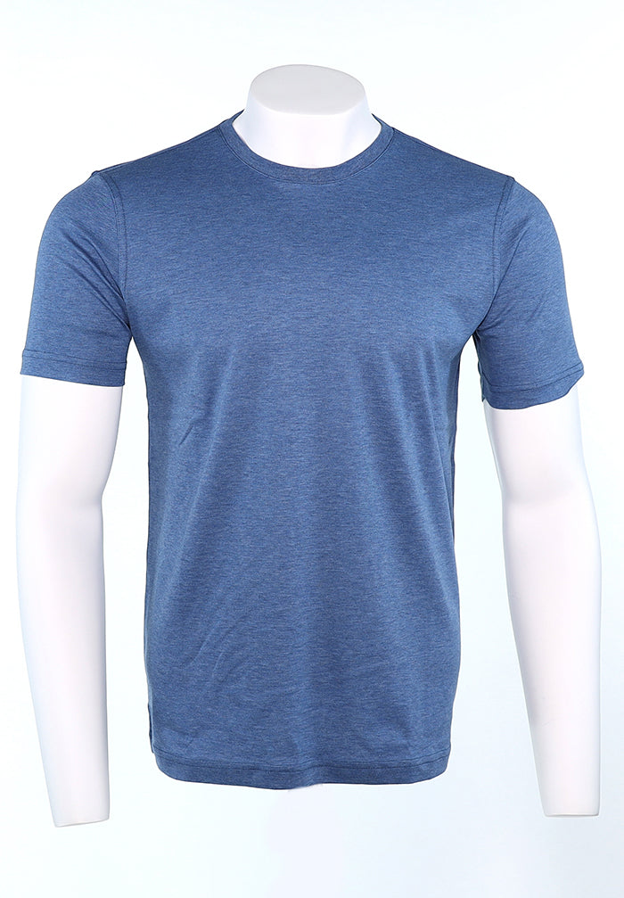 Raffi Pima Cotton Men’s Short Sleeve Denim Blue Crew Neck T-Shirt in Aqua Cotton – Mondo Uomo