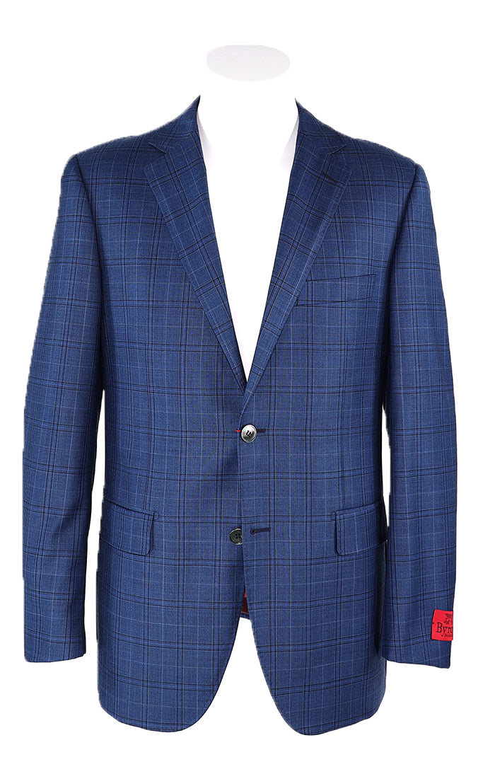 Byron Blue & Navy Windowpane - Men's Sport Coat - Mondo Uomo - Full Front View - 8192
