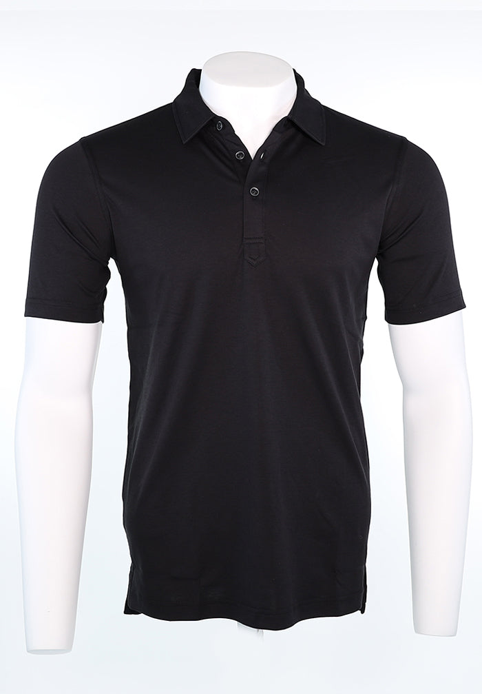 Raffi Pima Cotton Men’s Short Sleeve Black Polo Shirt in Aqua Cotton – Mondo Uomo Fine Menswear