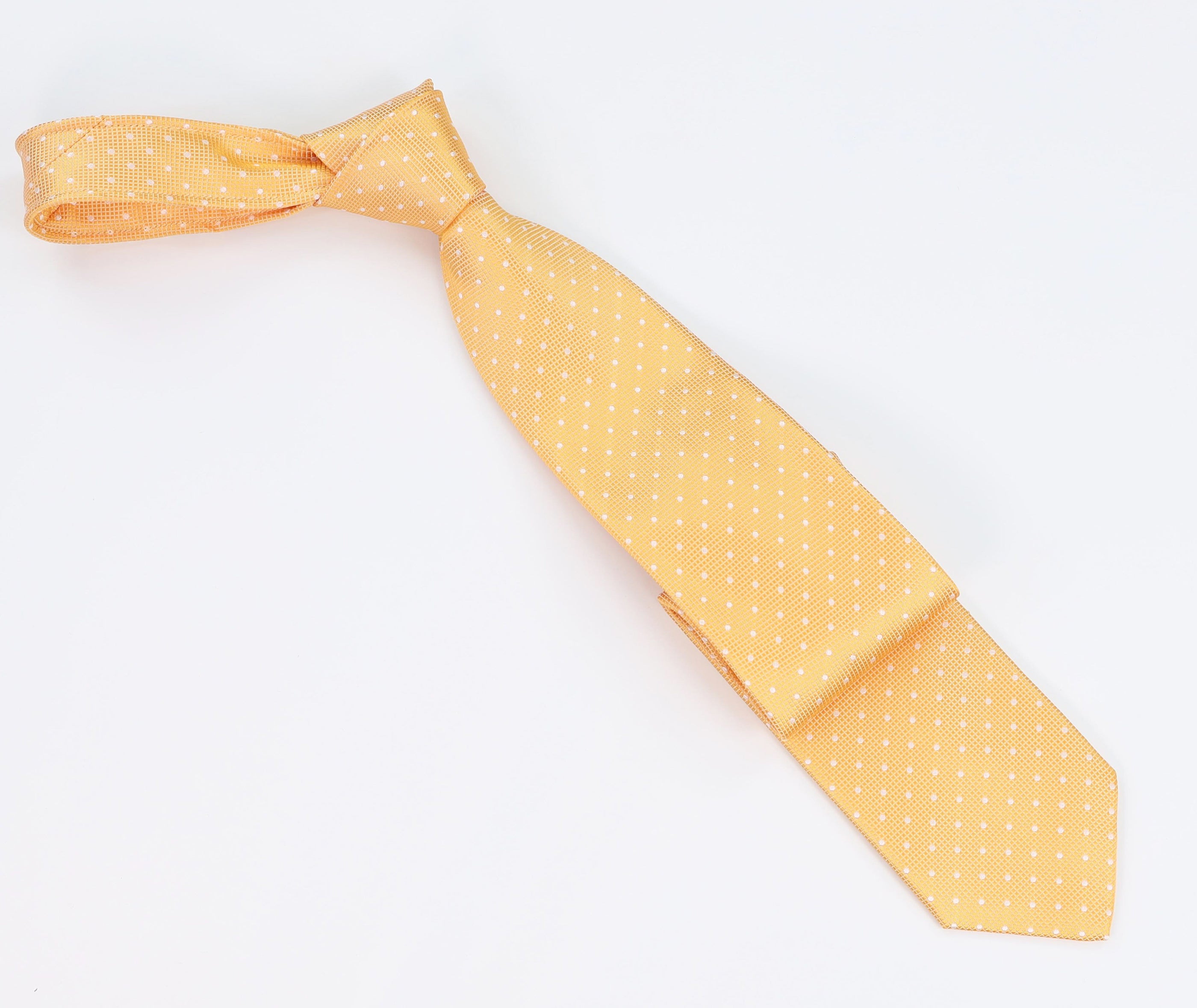 Italo Ferretti Men’s Silk Necktie in Golden Yellow with White Polka Dots and Textured Grid – Mondo Uomo