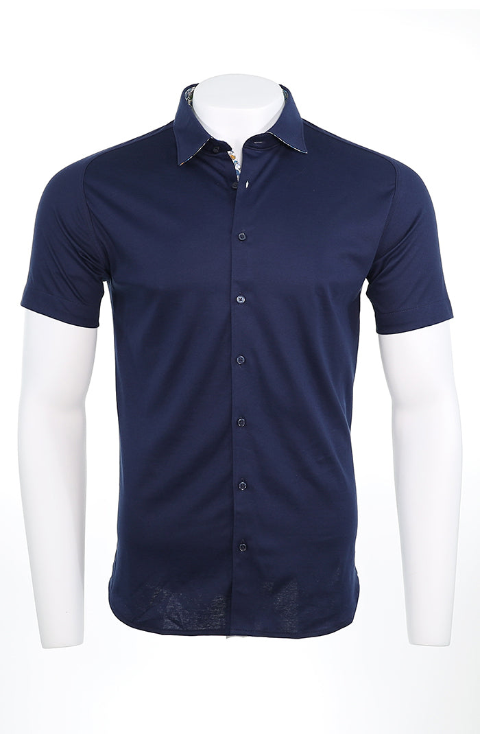 Desoto Men’s Short Sleeve Navy Jersey Shirt with Trim – Mondo Uomo Fine Menswear