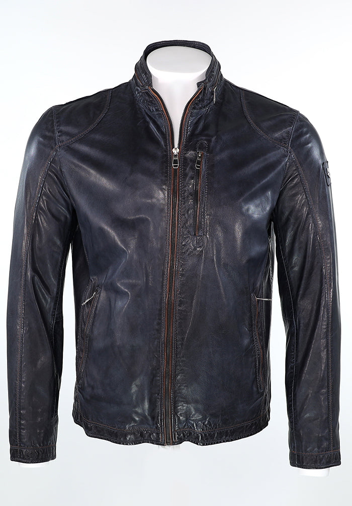 Milestone Edward Leather Navy Jacket