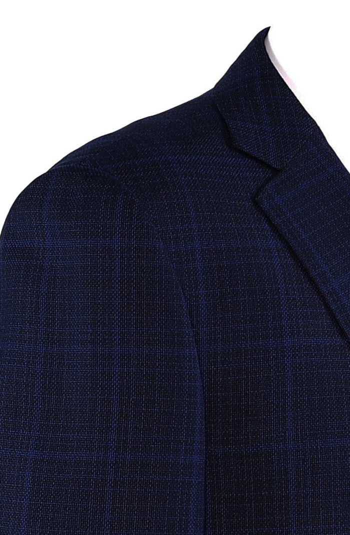 Byron Navy Windowpane - Men's Sport Coat - Mondo Uomo - Closeup Shoulder View - 6594