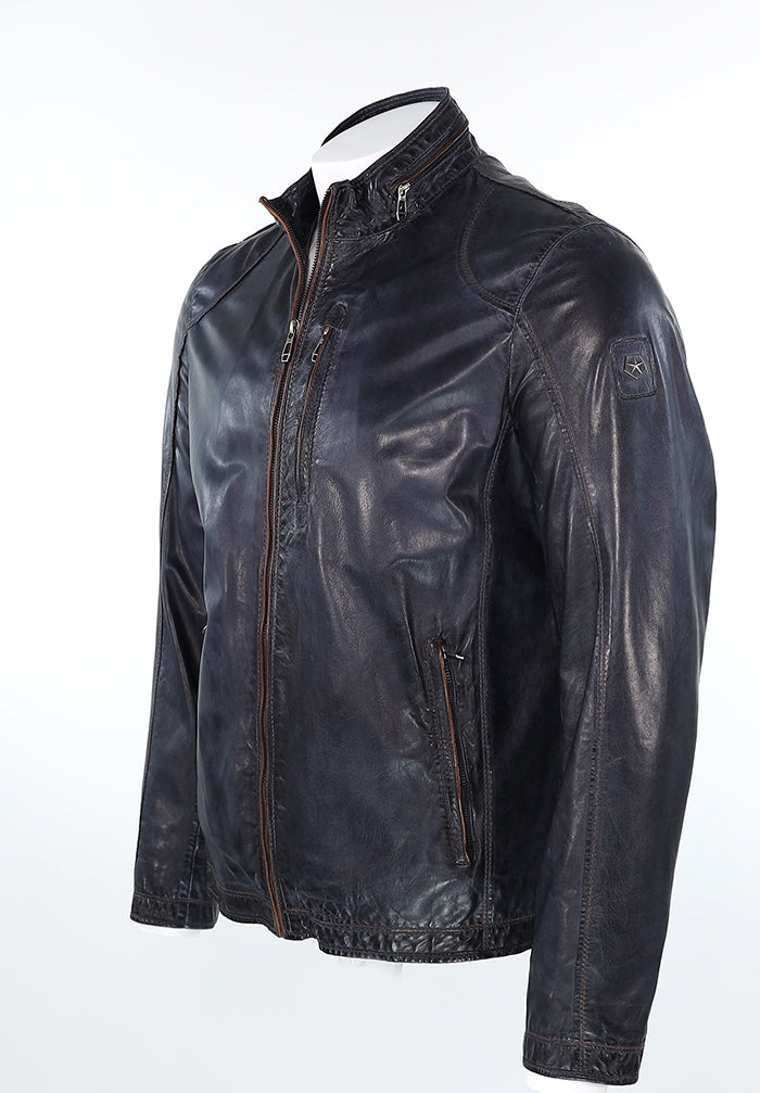 Milestone Edward Leather Navy Jacket