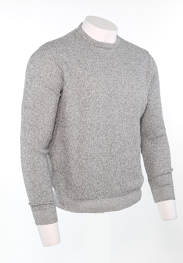 St. Croix Men’s Lightweight Crew Neck Sweater in White with Grey Mix – Cotton Microfiber Knit Angled View 4107