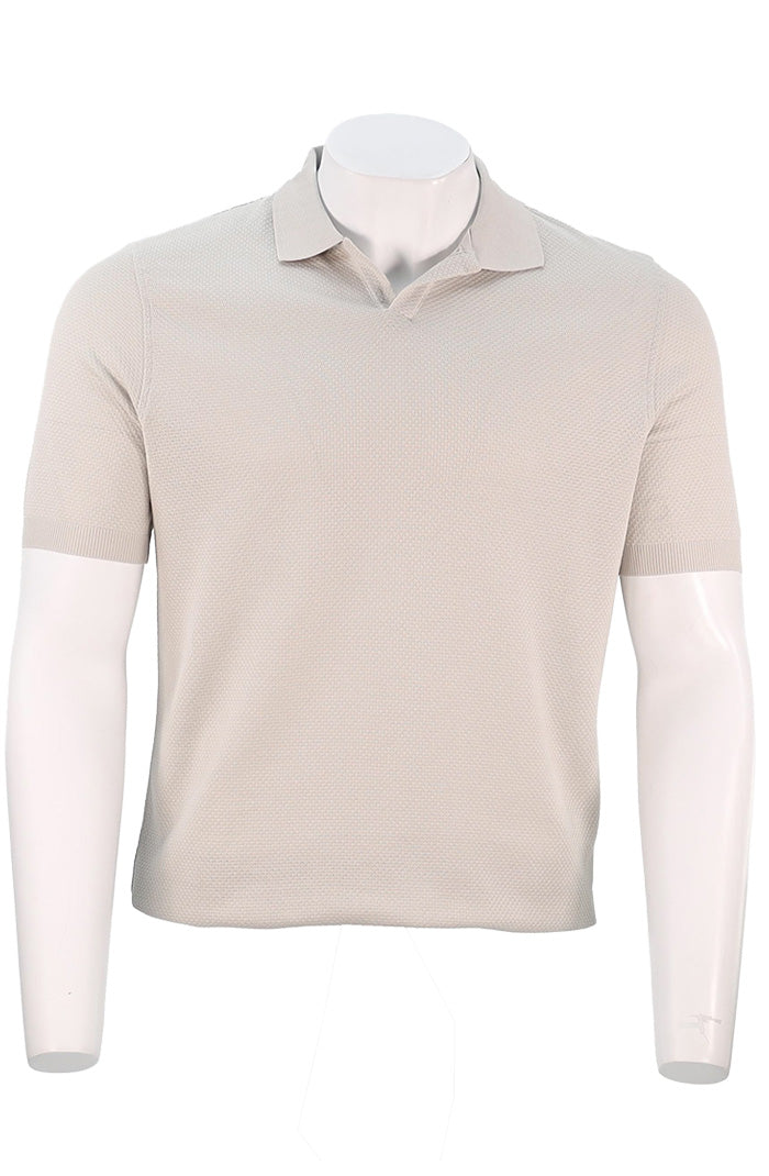 Corneliani Waffle Johnny Collar Polo, Stone