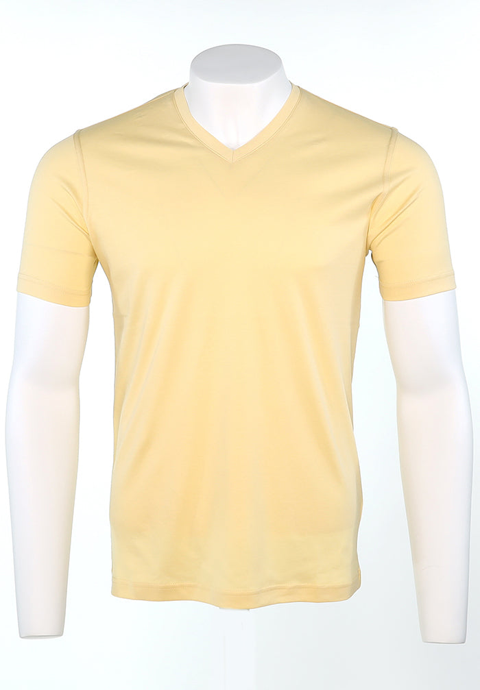 Raffi Aqua Cotton Noah V-Neck Tee in Butter | Mondo Uomo Naples FL #Color_Butter