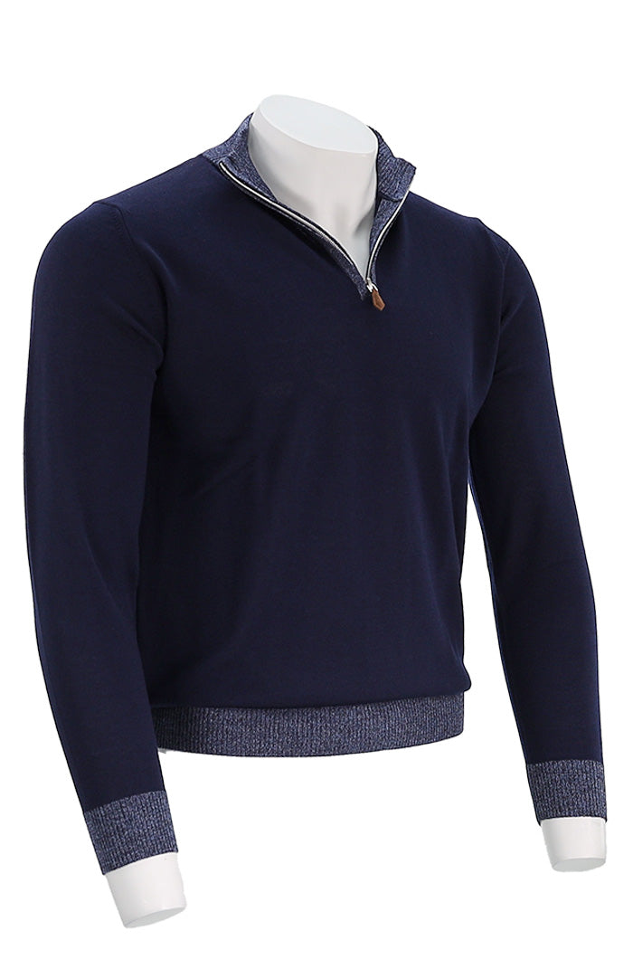 Merino Wool Half Zip Sweater | Navy