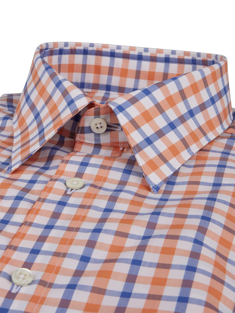 Stenstroms Orange Checked Poplin Shirt Fitted