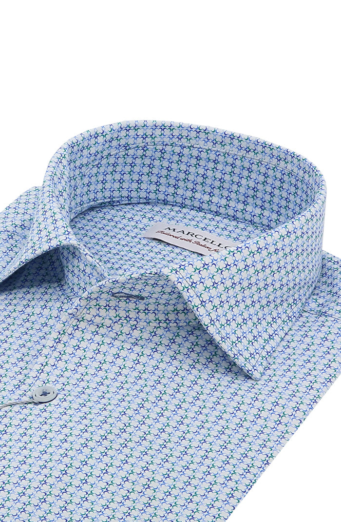 Marcello Blue Pattern Long Sleeve Shirt For Men W020R