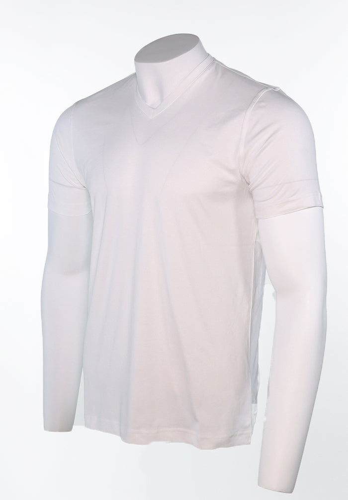 Raffi Aqua Cotton Noah V-Neck Tee in White – view 4 #Color_White
