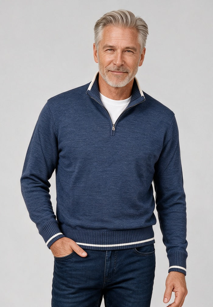 Paul & Shark Pure Wool Half-Zip, Cadet Blue — model detail