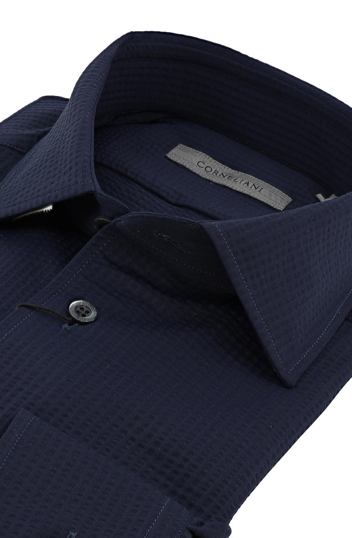 Corneliani Long Sleeve Shirt, Navy Seersucker