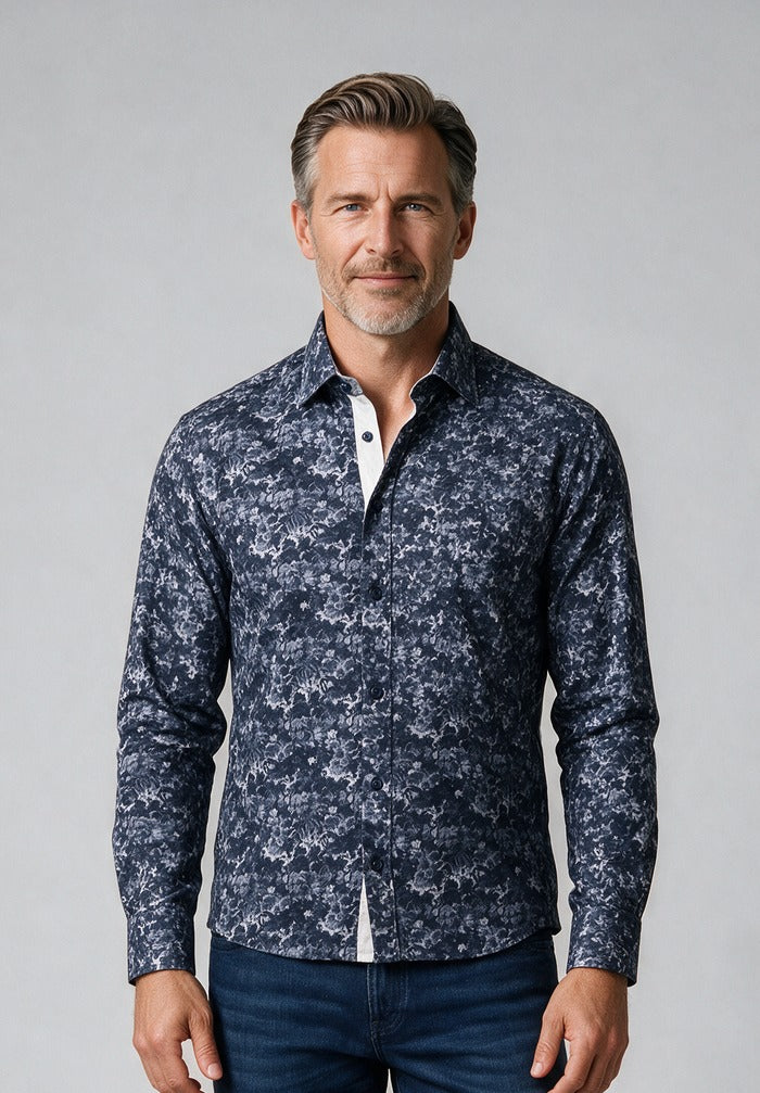 Paul & Shark Cotton poplin printed shirt — model detail