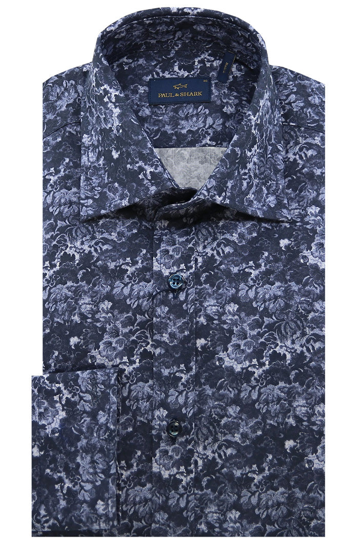 Paul & Shark Cotton poplin printed shirt For Men In Navy And Light Blue- Mondo Uomo