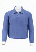 Paul & Shark Cashmere-Wool Open Collar Polo, Light Blue Melange