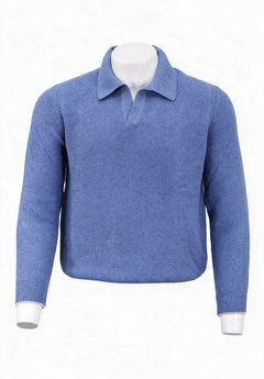Paul & Shark Cashmere-Wool Open Collar Polo, Light Blue Melange