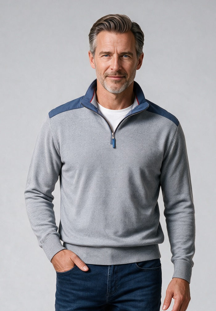 Paul & Shark Pure Wool Typhoon Platinum Half-Zip, Cadet Blue/Cream — model detail