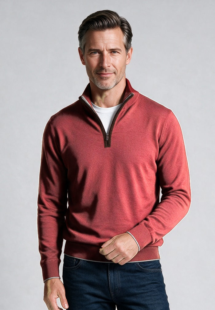 Paul & Shark Xsoft Wool Half-Zip, Brick Red — model detail