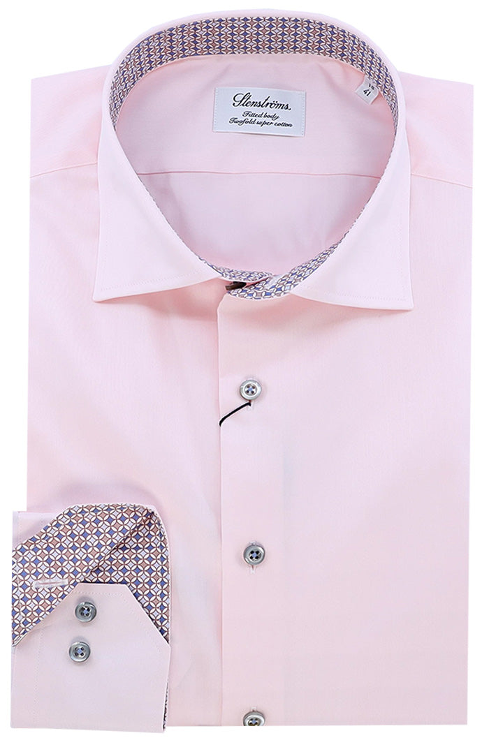 Stenstroms Pink Contrast Twill Shirt