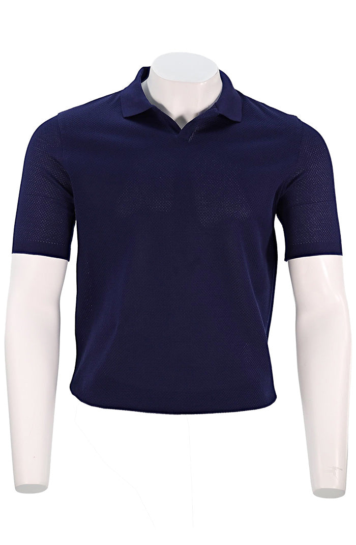 Corneliani Waffle Johnny Collar Polo, Navy