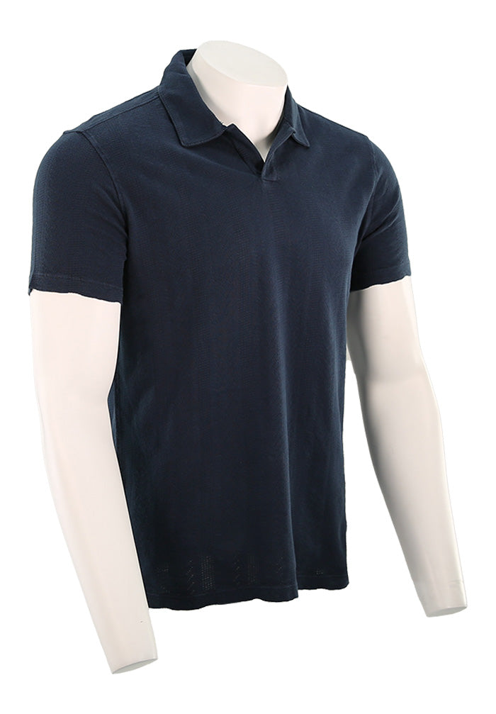 John Varvatos Men's Zion Short Sleeve Jacquard Garment Dye Polo In Deep Blue K6171F25