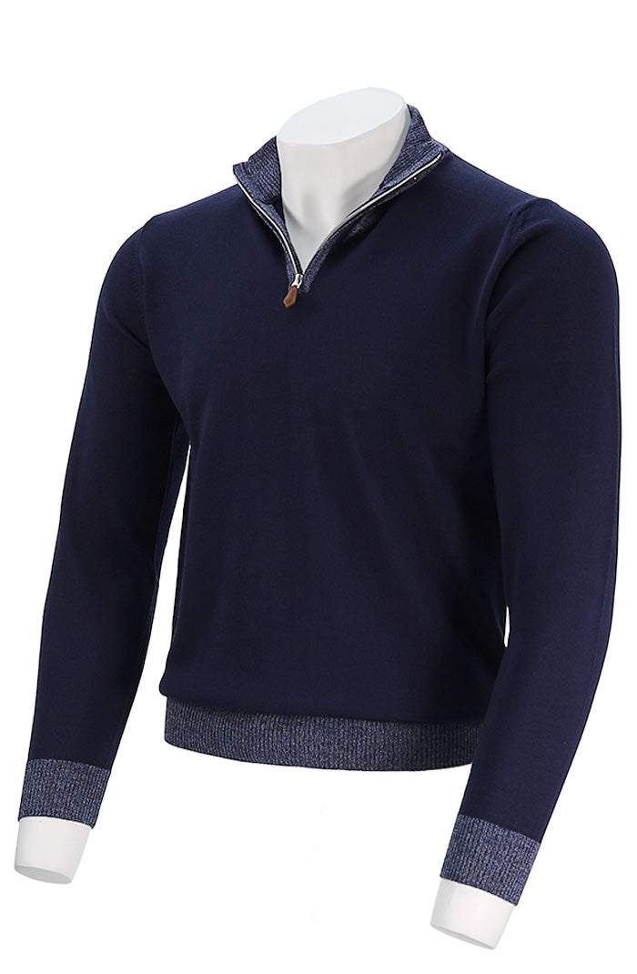 Merino Wool Half Zip Sweater | Navy