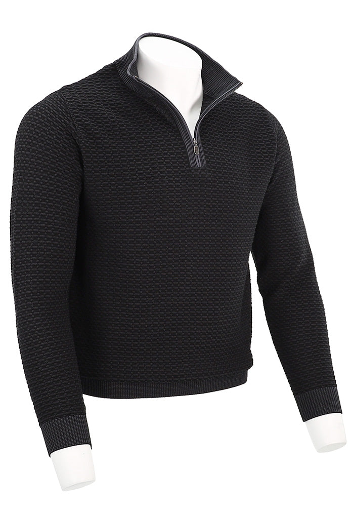 St. Croix Two Tone Texture Zip Mock | Black