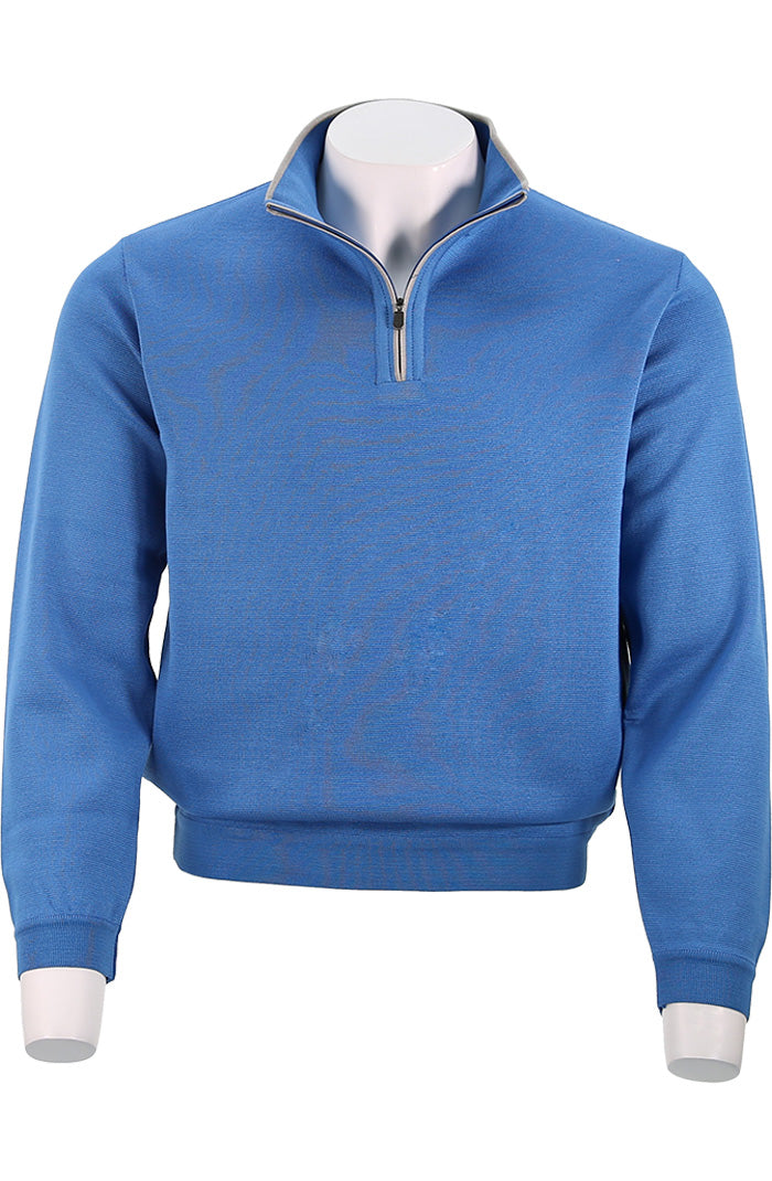 St. Croix - Zip Mock with Tipping - Mens Sweater - Mondo Uomo - Coastal Blue - 4419 - Front View