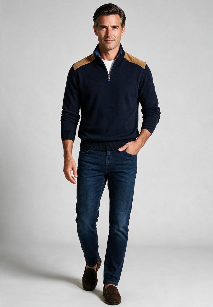 Paul & Shark Half Zip Sweater — worn with denim