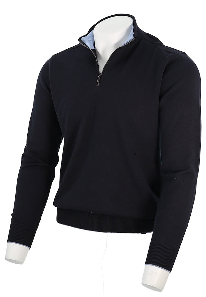 Leather Trim Cashmere Half Zip Sweater