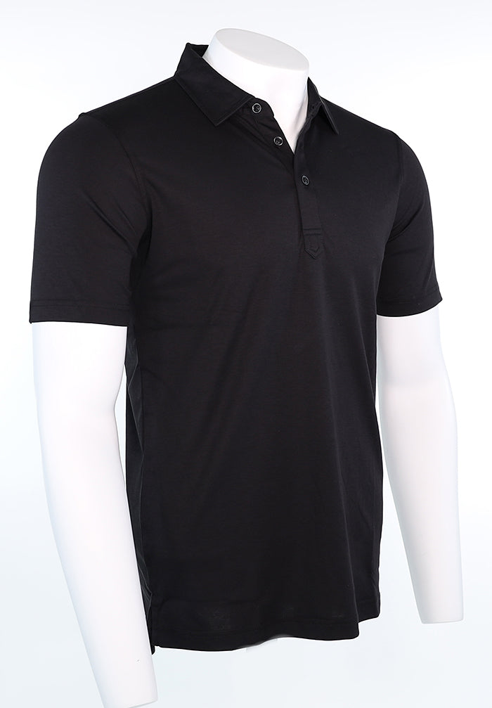 Raffi Aqua Cotton Sherwood Polo in Black – view 4 #Color_Black