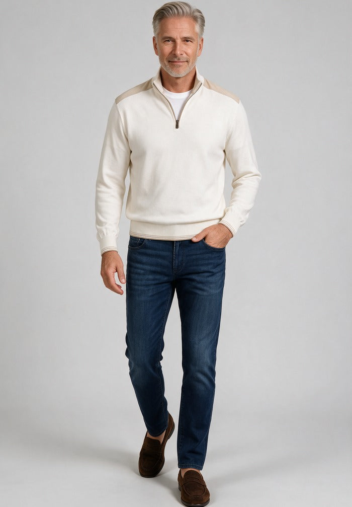 Paul & Shark Half Zip Sweater, Cream — worn with denim