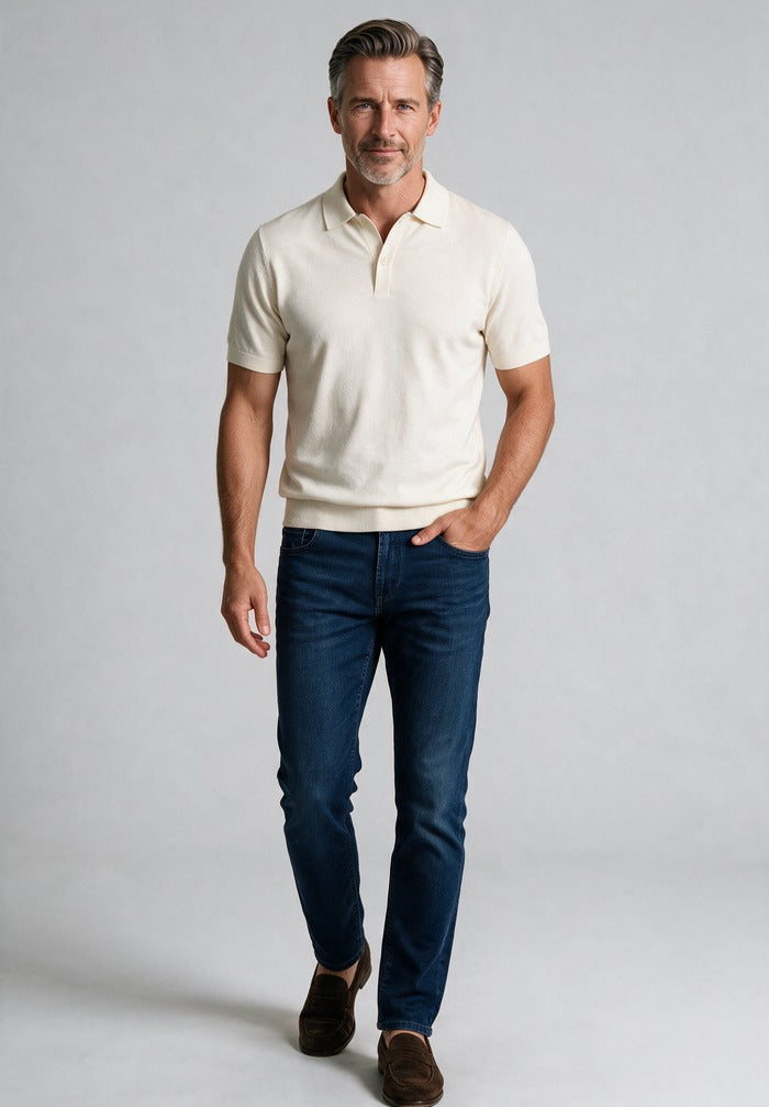Paul & Shark Cotton Polo, White — worn with denim