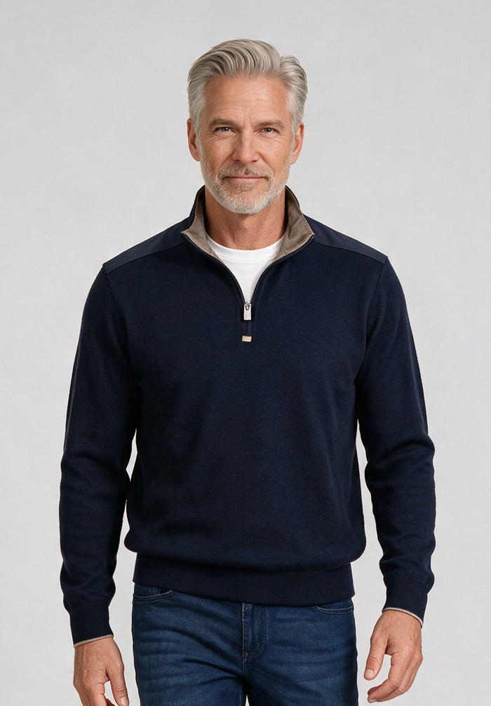 Paul & Shark Quarter Zip Sweater, Navy — model detail