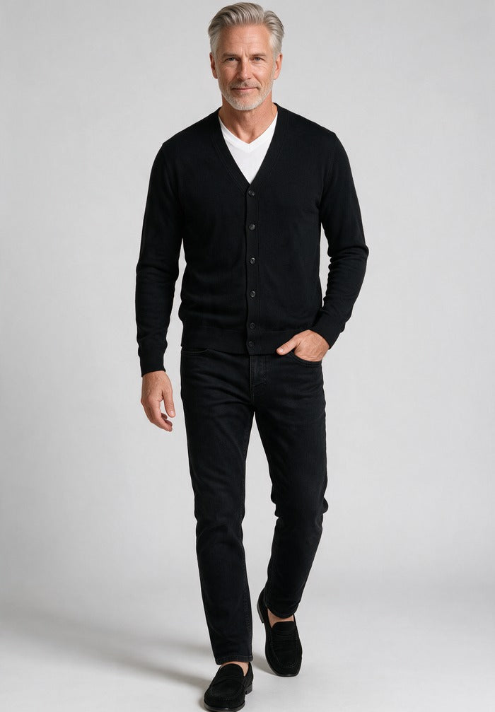 Paul & Shark Cardigan, Black — worn with black denim