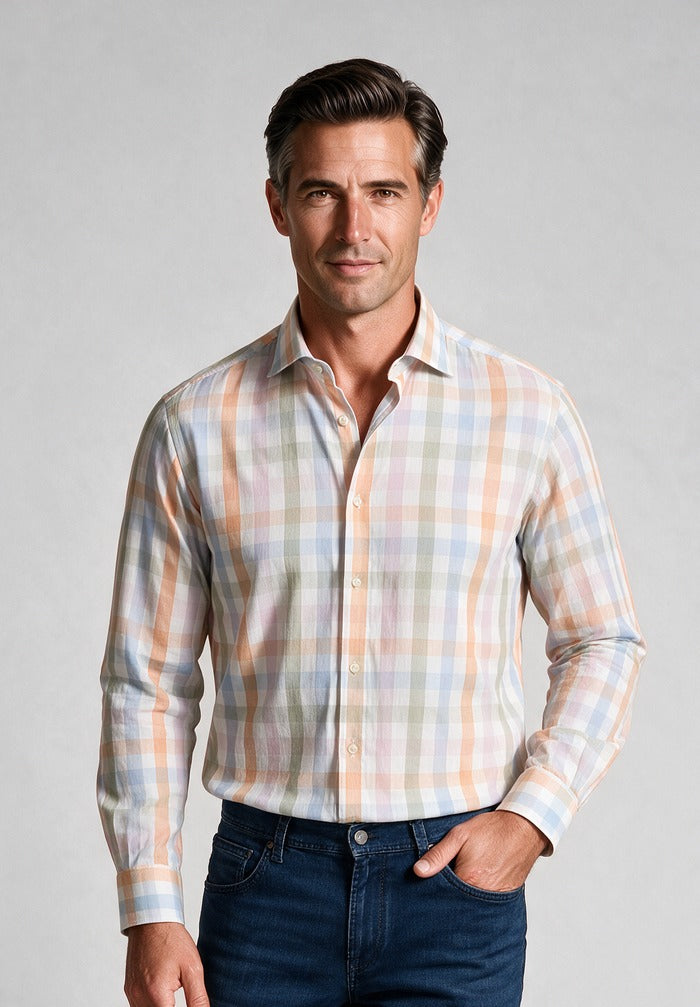Paul & Shark Long Sleeve Shirt, Multitone Check — model detail