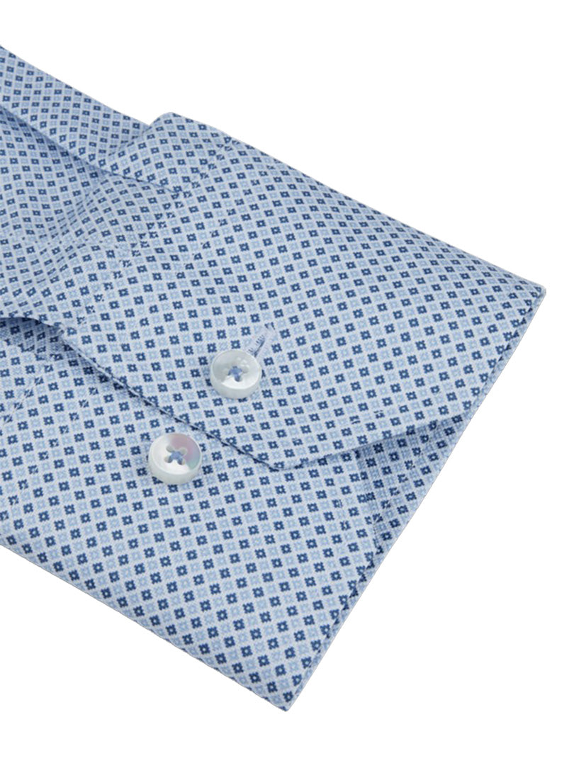 Blue Micro Patterned Twill Shirt Fitted