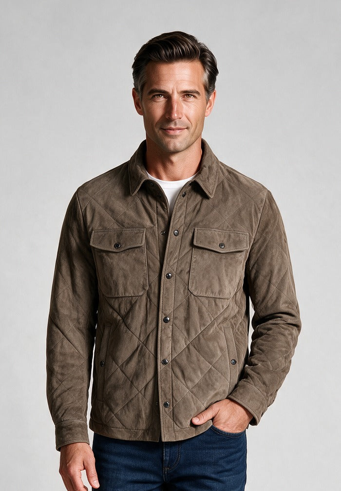 Aqualeather Suede Quilted Jacket — model detail