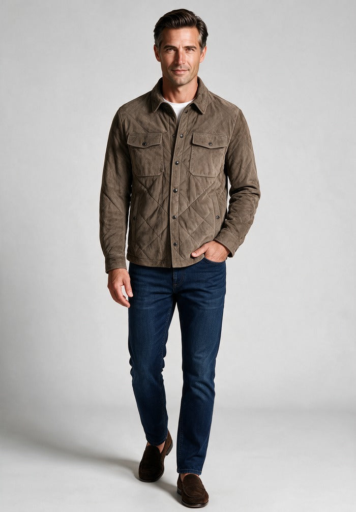 Aqualeather Suede Quilted Jacket — worn with denim