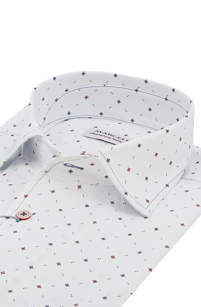 White Diamond Print Sport Shirt For Men W037R