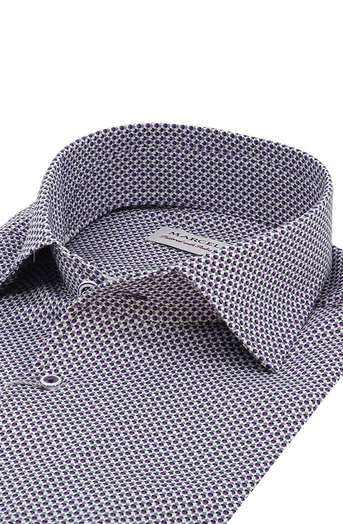 Marcello Plum Micro-Print Long Sleeve Shirt For Men W029RT